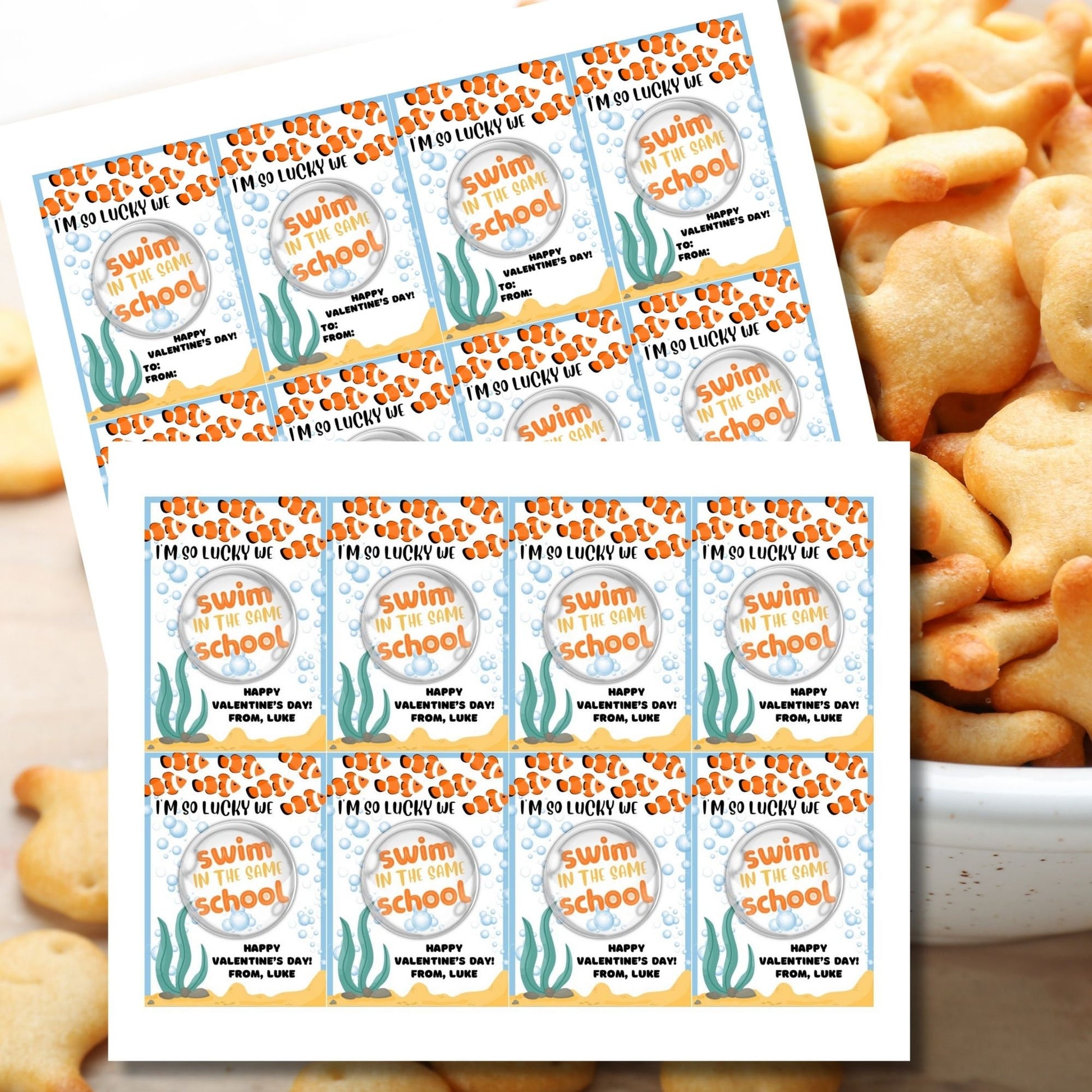 Goldfish Crackers Valentine Printable Tag | Kid Valentine Card | Friend Thank You Tag | Cheese Chip Cracker | Goldfish Valentine Day Sticker