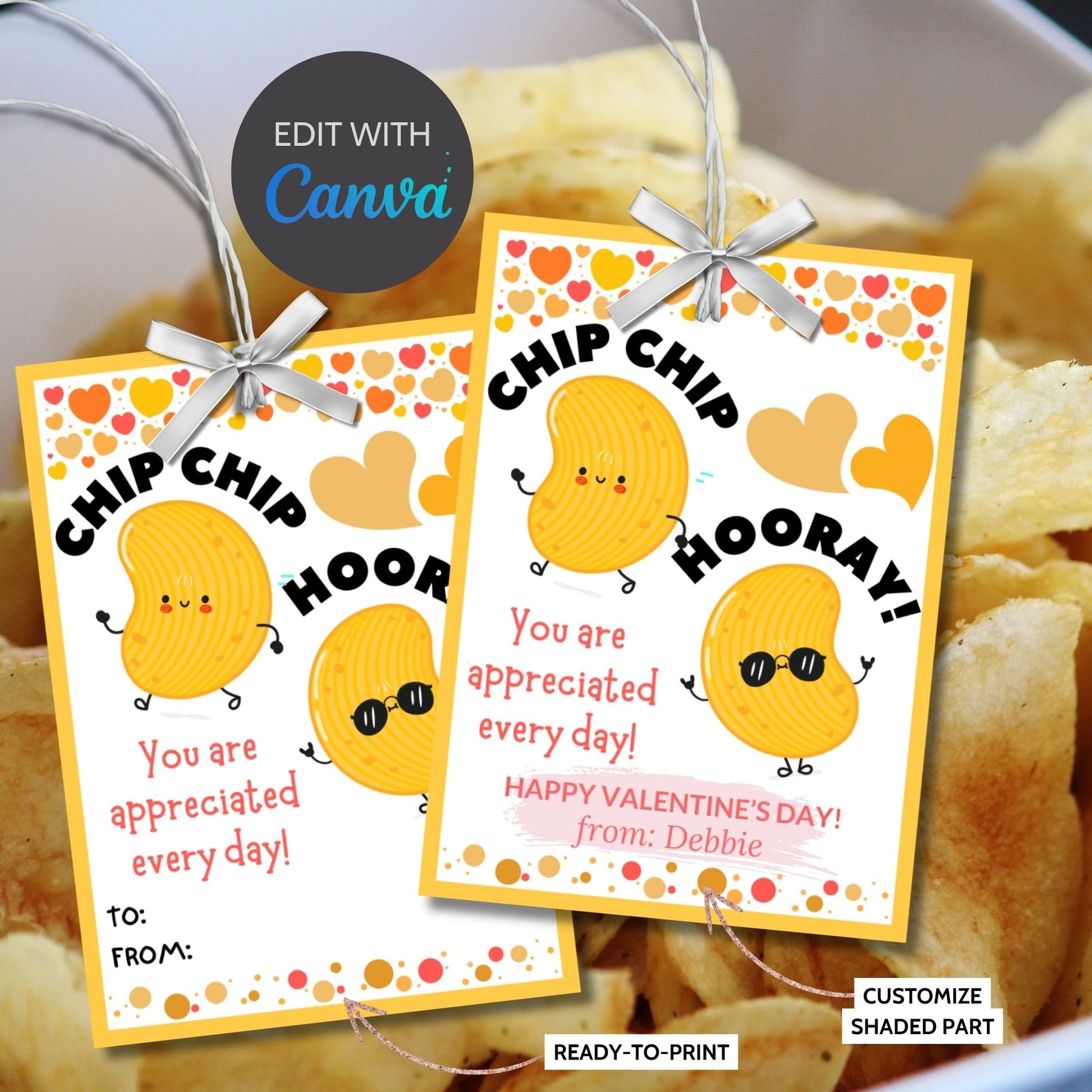 Valentines Tag for Chips | Chip Hooray Valentine Printable Gift Tag | Kids Preschool Valentines | Instant Download | Potato Snack Chip Label