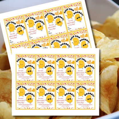 Valentines Tag for Chips | Chip Hooray Valentine Printable Gift Tag | Kids Preschool Valentines | Instant Download | Potato Snack Chip Label