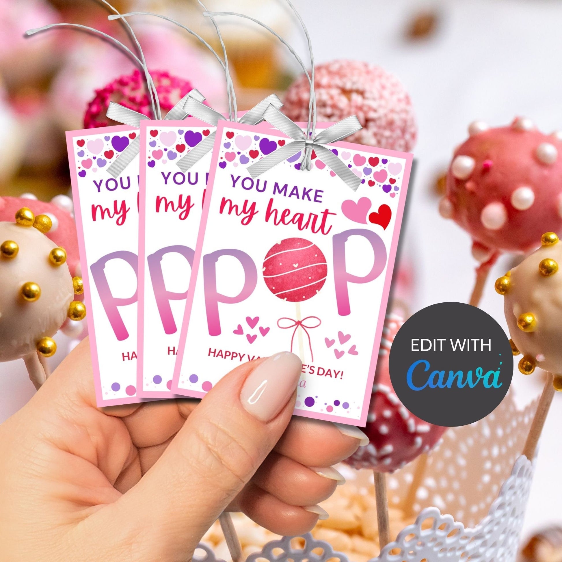 Printable Editable Valentine Cake Pop Tag | School Tag | Editable You Make My Heart Pop Valentine | Valentine Favor Tag | Valentine Gift Tag