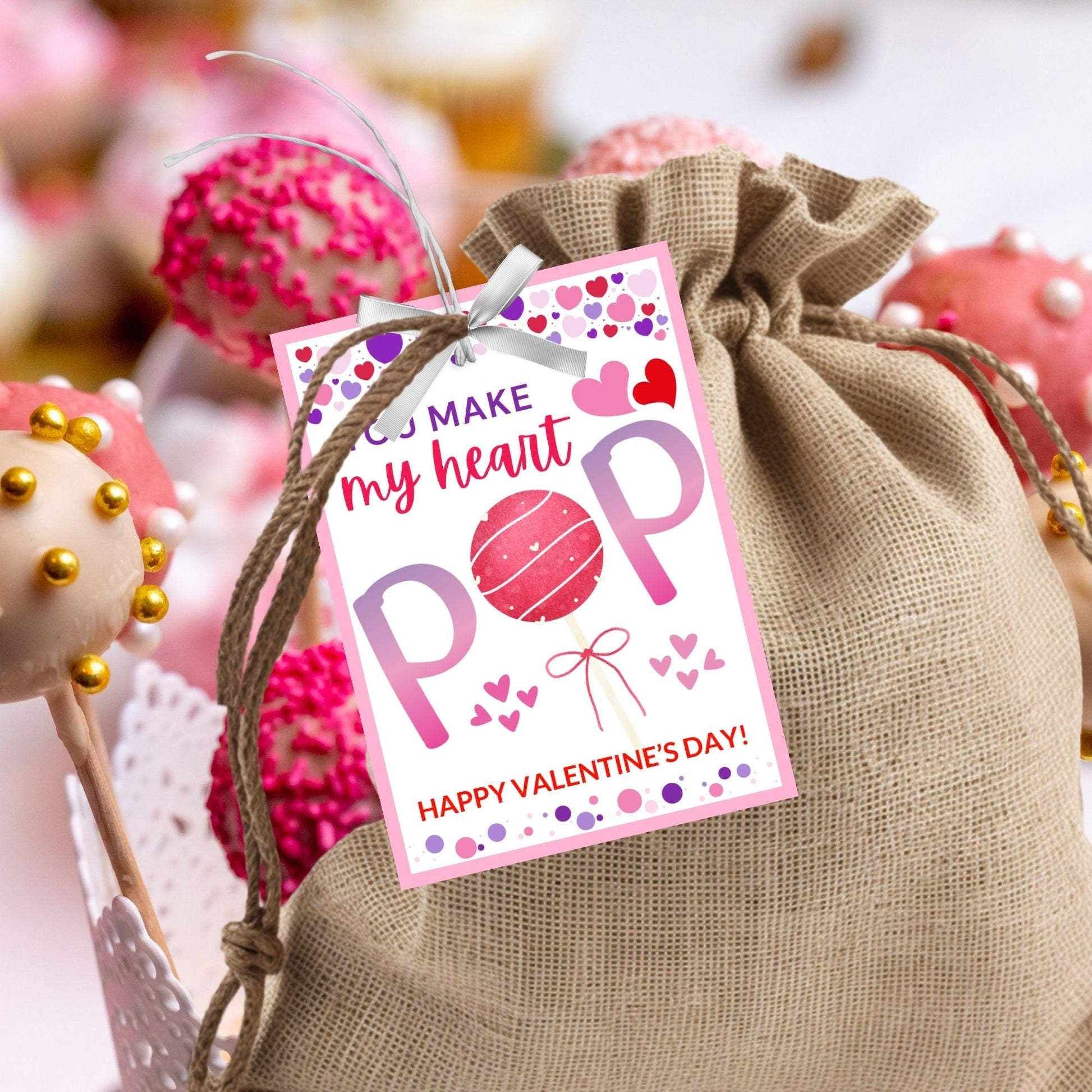 Printable Editable Valentine Cake Pop Tag | School Tag | Editable You Make My Heart Pop Valentine | Valentine Favor Tag | Valentine Gift Tag