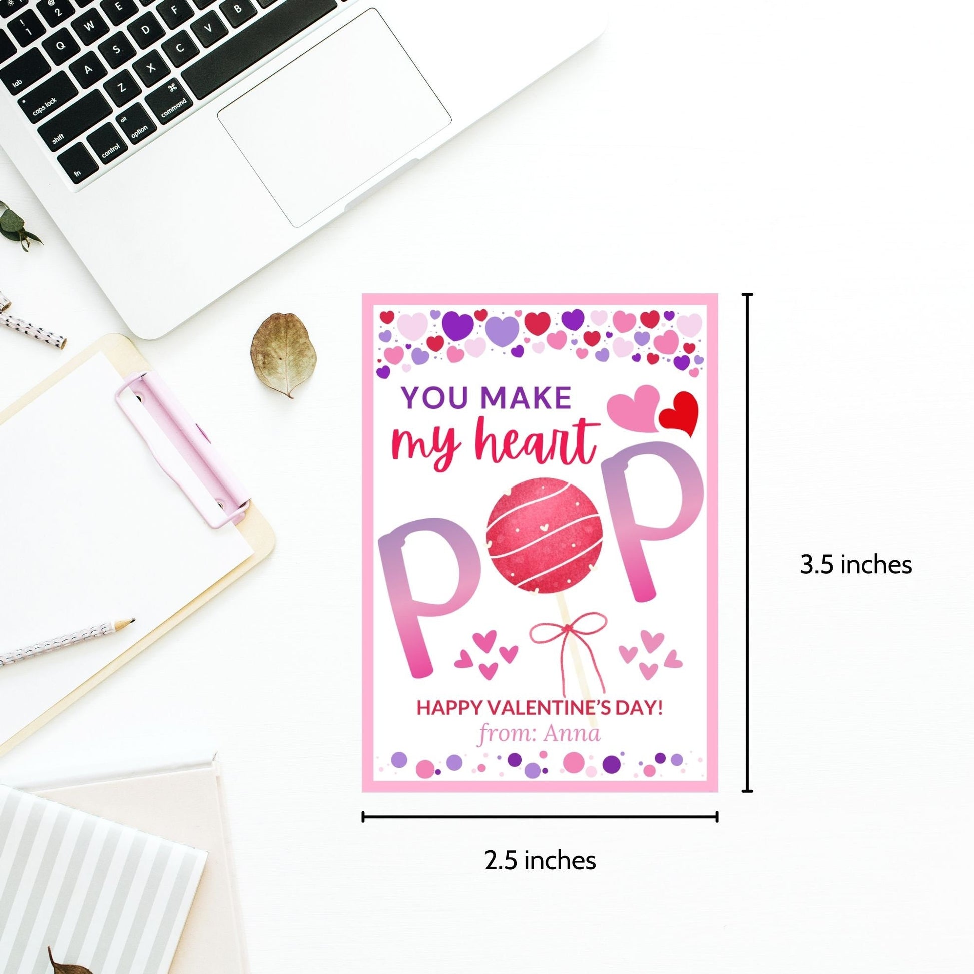 Printable Editable Valentine Cake Pop Tag | School Tag | Editable You Make My Heart Pop Valentine | Valentine Favor Tag | Valentine Gift Tag