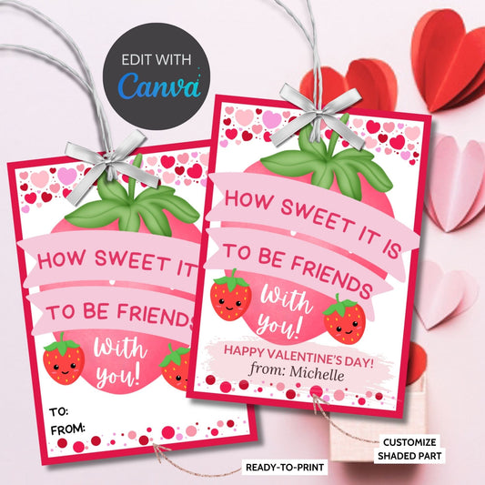 How Sweet It is To Be Friends With You Valentine Gift Tag | Strawberry Dipped Thank You Tag | Strawberry Berry Valentine | Galentine