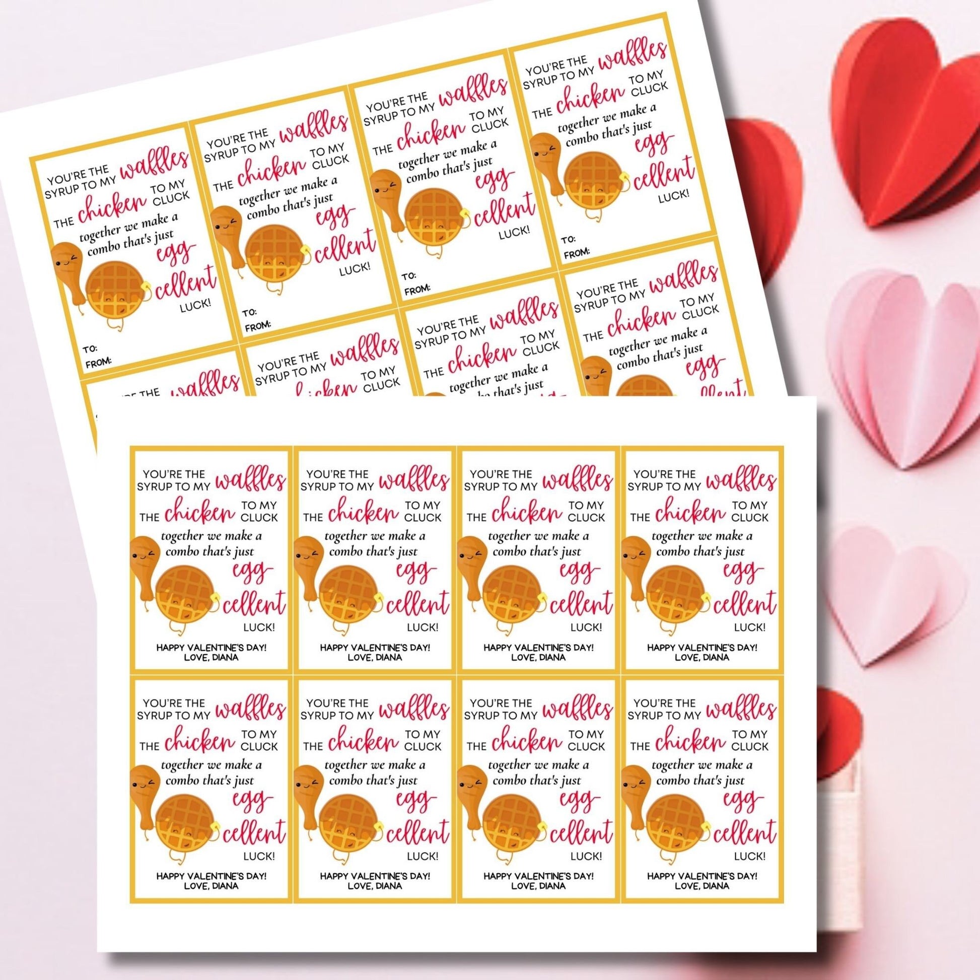 Food Pun Valentine Printable Valentine Tag | Kids Classroom Friends Funny Valentines | Waffle Lover | Chicken Waffles | Brunch Buddies