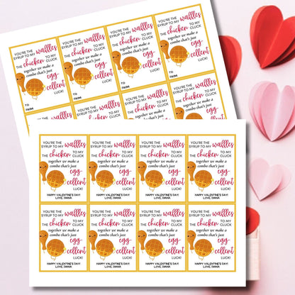 Food Pun Valentine Printable Valentine Tag | Kids Classroom Friends Funny Valentines | Waffle Lover | Chicken Waffles | Brunch Buddies