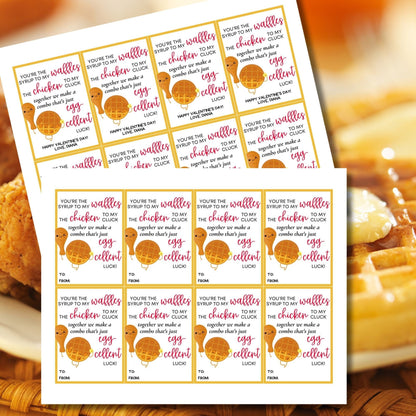 Food Pun Valentine Printable Valentine Tag | Kids Classroom Friends Funny Valentines | Waffle Lover | Chicken Waffles | Brunch Buddies