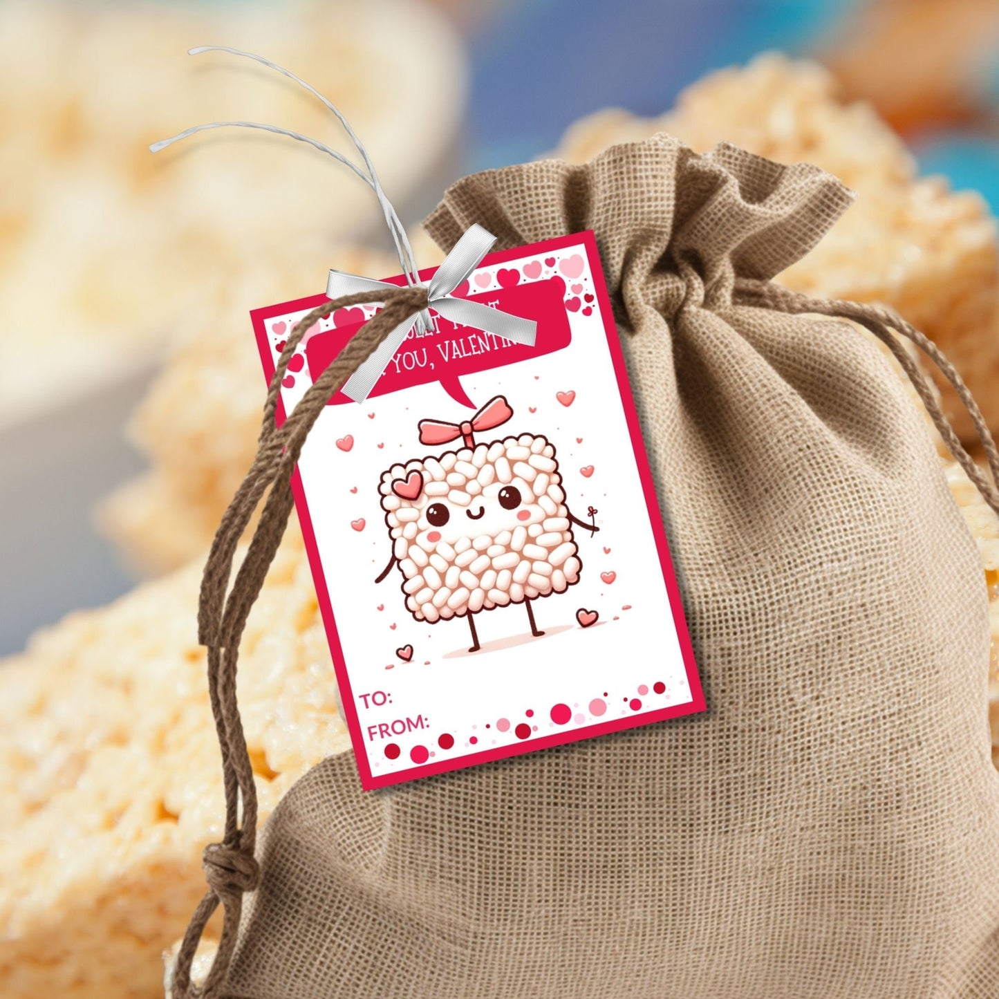 Rice Krispy Sweet Treat Printable Valentine Card Tag | Rice Crispies | Kids Classmate Classroom Friend Snack Bar Favor Tag | Editable Canva