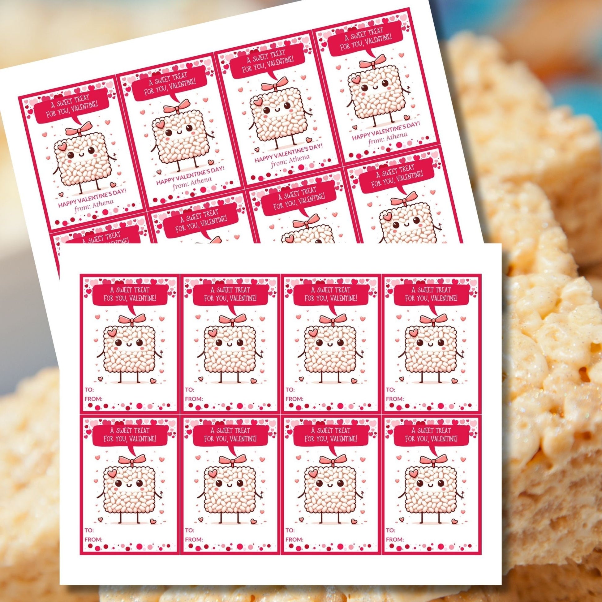 Rice Krispy Sweet Treat Printable Valentine Card Tag | Rice Crispies | Kids Classmate Classroom Friend Snack Bar Favor Tag | Editable Canva