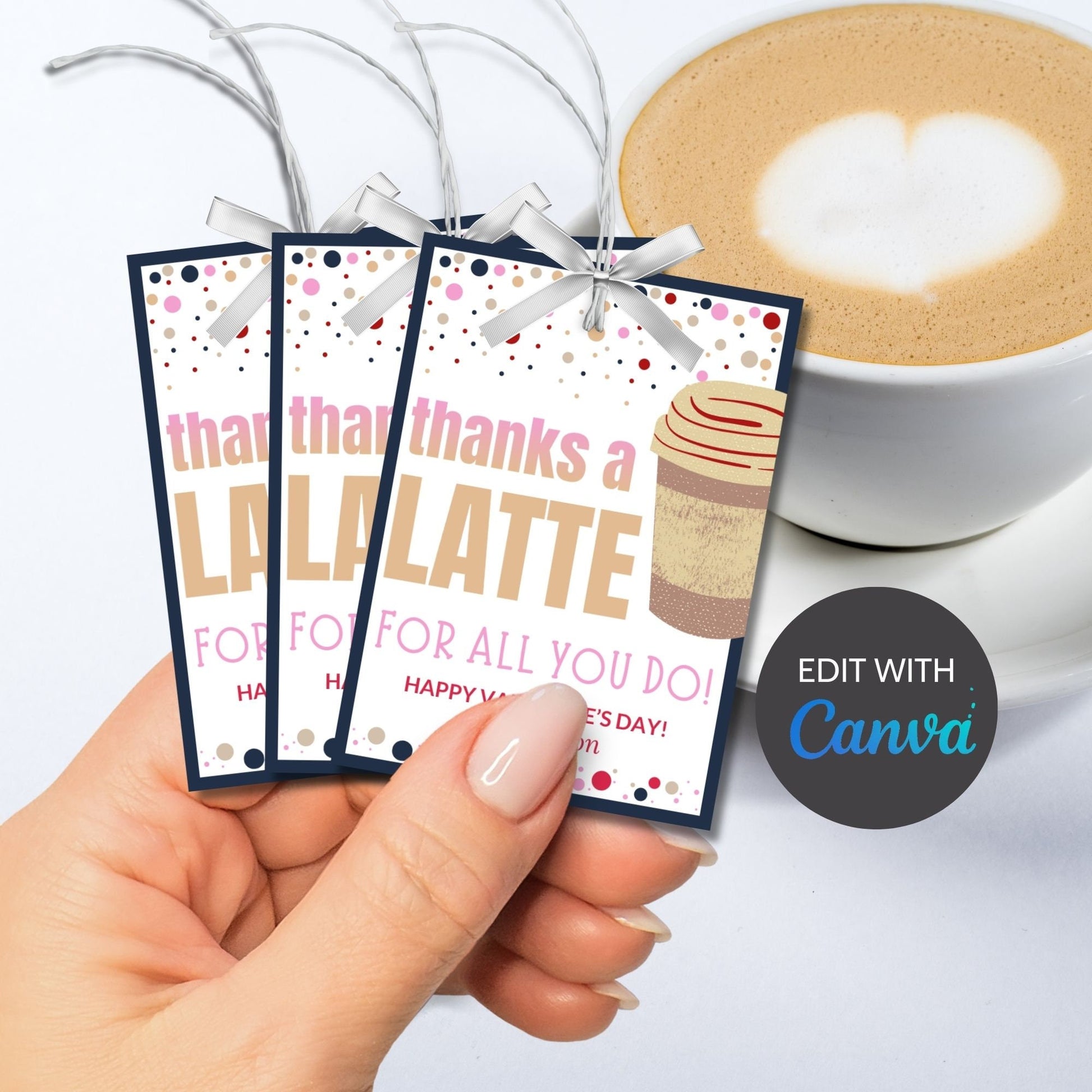 Printable Coffee Gift Tag | Thanks A Latte | Teacher Staff Coworker Appreciation Valentine Present | Gift Card | Employee Gift