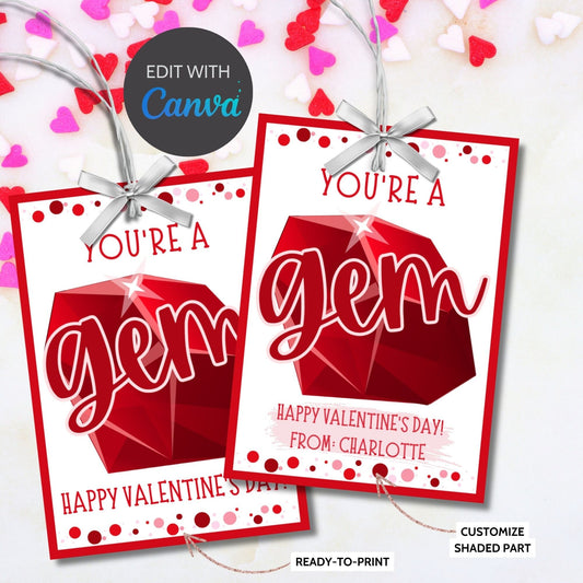 Ring Pop Gem Youre a Gem Valentines Printable Girl Boy | Kids Classmate Classroom Friend Valentine | Instant Download | Kids Valentines Card