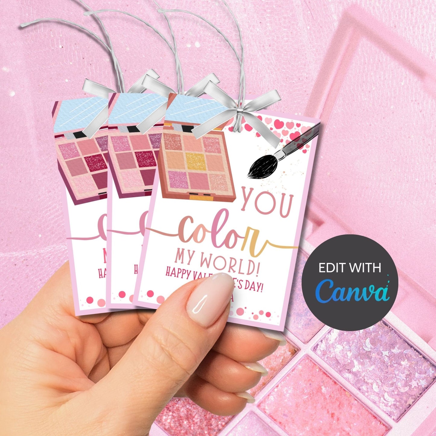 Makeup Eyeshadow Valentine Tag | You Color My World | Galentine Girlfriend Sister Friend Printable Editable Tag | Beauty | Color Palette