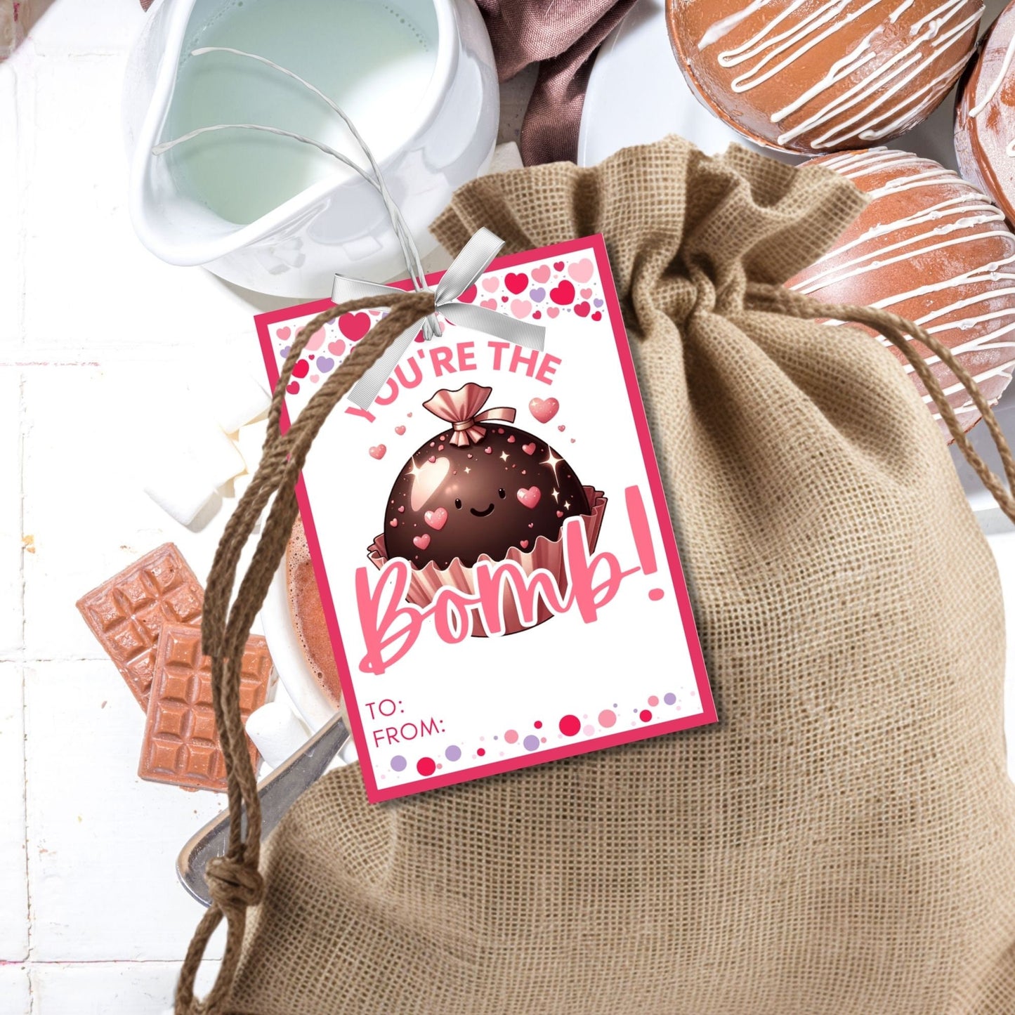 Hot Chocolate Bomb Editable Printable Tags | Youre the Bomb Tag | Hot Cocoa Stickers | Hot Cocoa Sticker | Friend Coworker Classmate Neighbor