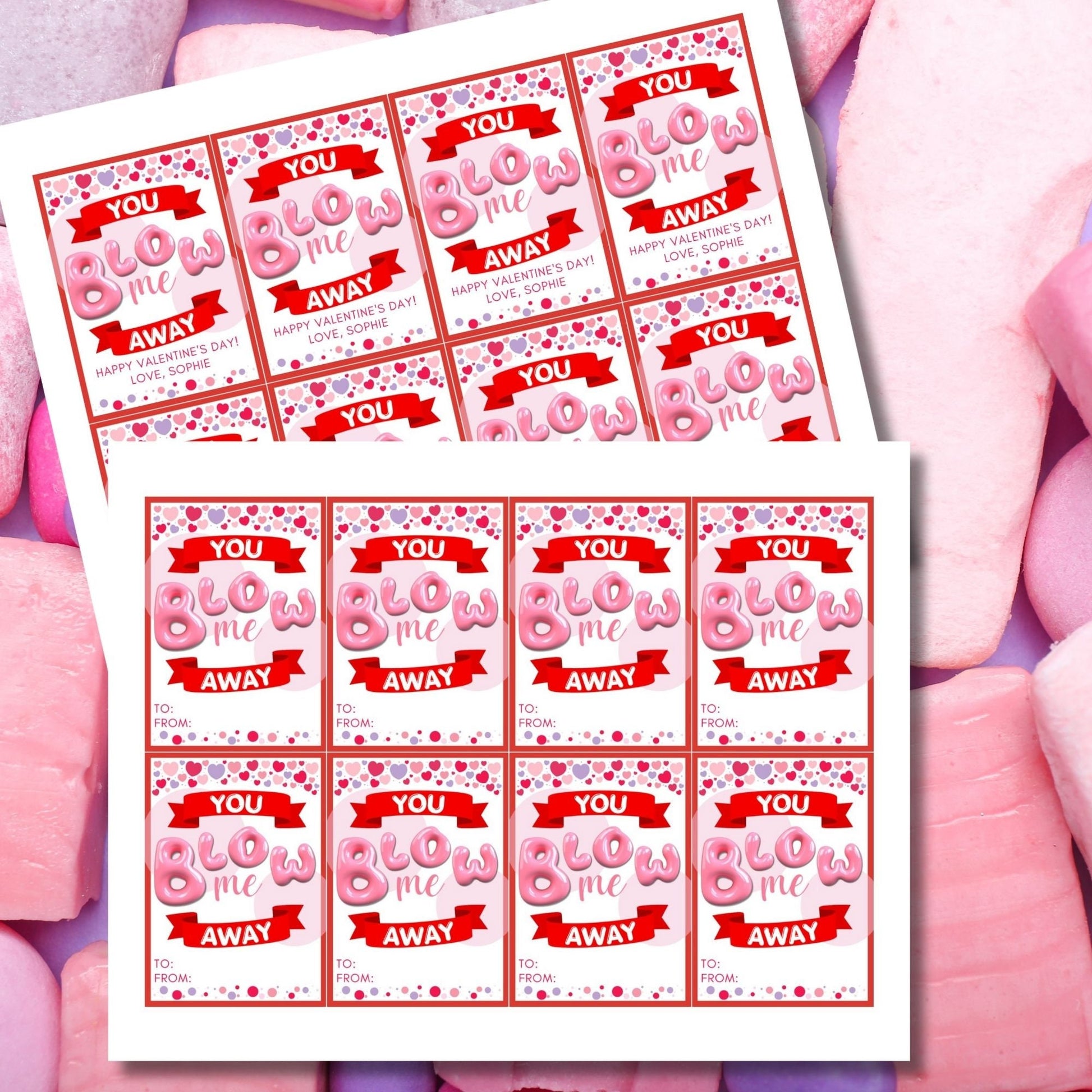 Bubble Gum Valentine Printable Editable | You Blow Me Away | Valentines Sticker | Preschool Classroom Printable Kids Non-Candy Valentine Tag