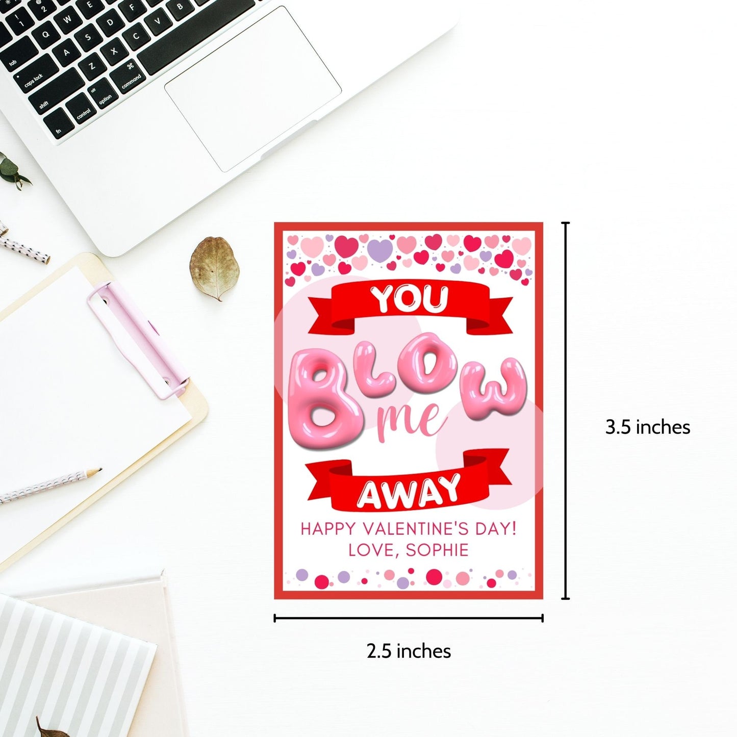 Bubble Gum Valentine Printable Editable | You Blow Me Away | Valentines Sticker | Preschool Classroom Printable Kids Non-Candy Valentine Tag