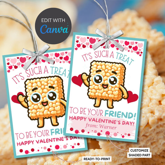 Boy Valentine | Rice Krispy Treat Printable Gift Tag | Rice Crispies | Kids Classmate Classroom Friend Snack Bars | Pdf Editable Name