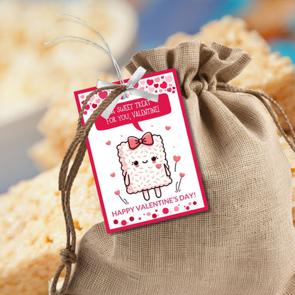 Rice Krispy Treat Printable Valentine Cards | Rice Crispies | Kids Classmate Classroom Friend Snack Bars | Pdf Printable Editable Name