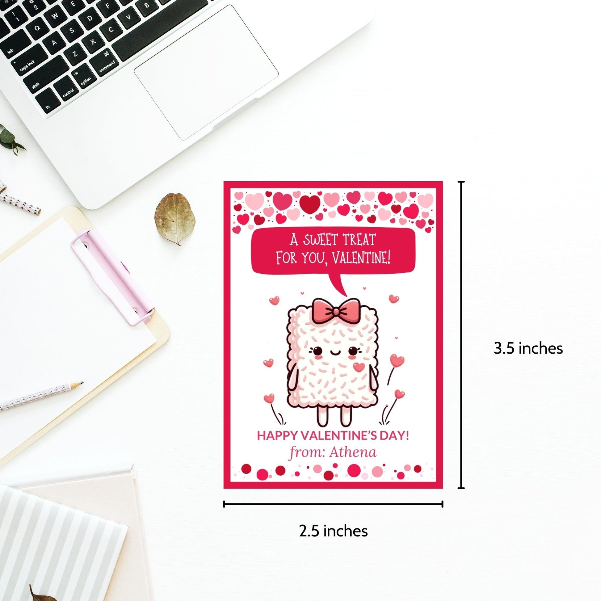 Rice Krispy Treat Printable Valentine Cards | Rice Crispies | Kids Classmate Classroom Friend Snack Bars | Pdf Printable Editable Name