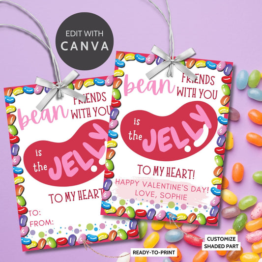 Jelly Beans Valentine Printable Editable Tag | Bean Friends | Jelly Bean Favor Tag | Candy Gift Tag | Class Kids Tag Tween Galentine