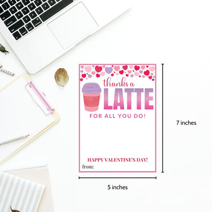 Thanks a Latte Valentine Gift Card Holder | Coffee Gift Card Teacher Nurse PTA PTO Coworker Colleague Friend Gift Card | Pink Purple Red