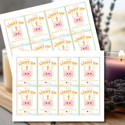 Candle Teacher Appreciation Gift Tag | You Light Up Our Minds | Staff Educator Teacher Thank You Gift | Staff Teacher Appreciation Week