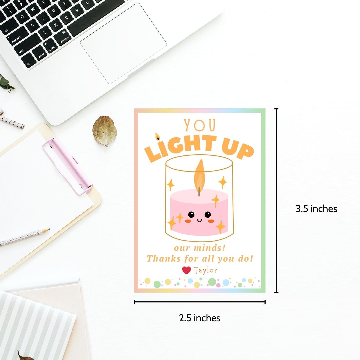 Candle Teacher Appreciation Gift Tag | You Light Up Our Minds | Staff Educator Teacher Thank You Gift | Staff Teacher Appreciation Week