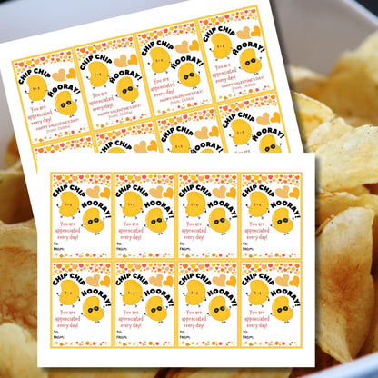 Valentines Tag for Chips | Chip Hooray Valentine Printable Gift Tag | Kids Preschool Valentines | Instant Download | Potato Snack Chip Label