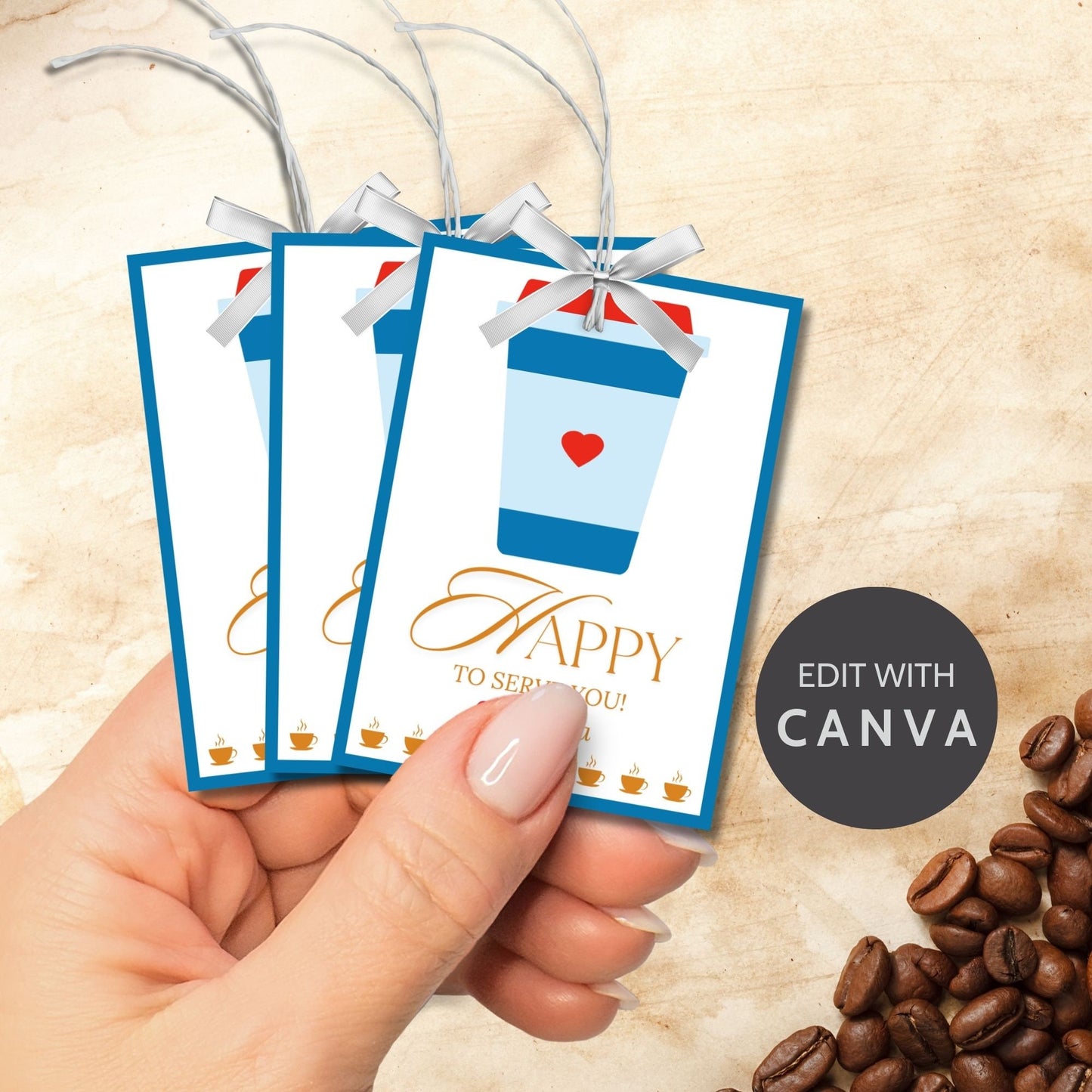 Appreciation Coffee Break Gift Tag | Happy to Serve You | Employee Client Customer Friend Coworker Thank You | Staff Office Team Recognition