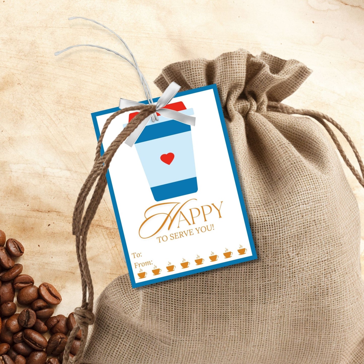 Appreciation Coffee Break Gift Tag | Happy to Serve You | Employee Client Customer Friend Coworker Thank You | Staff Office Team Recognition