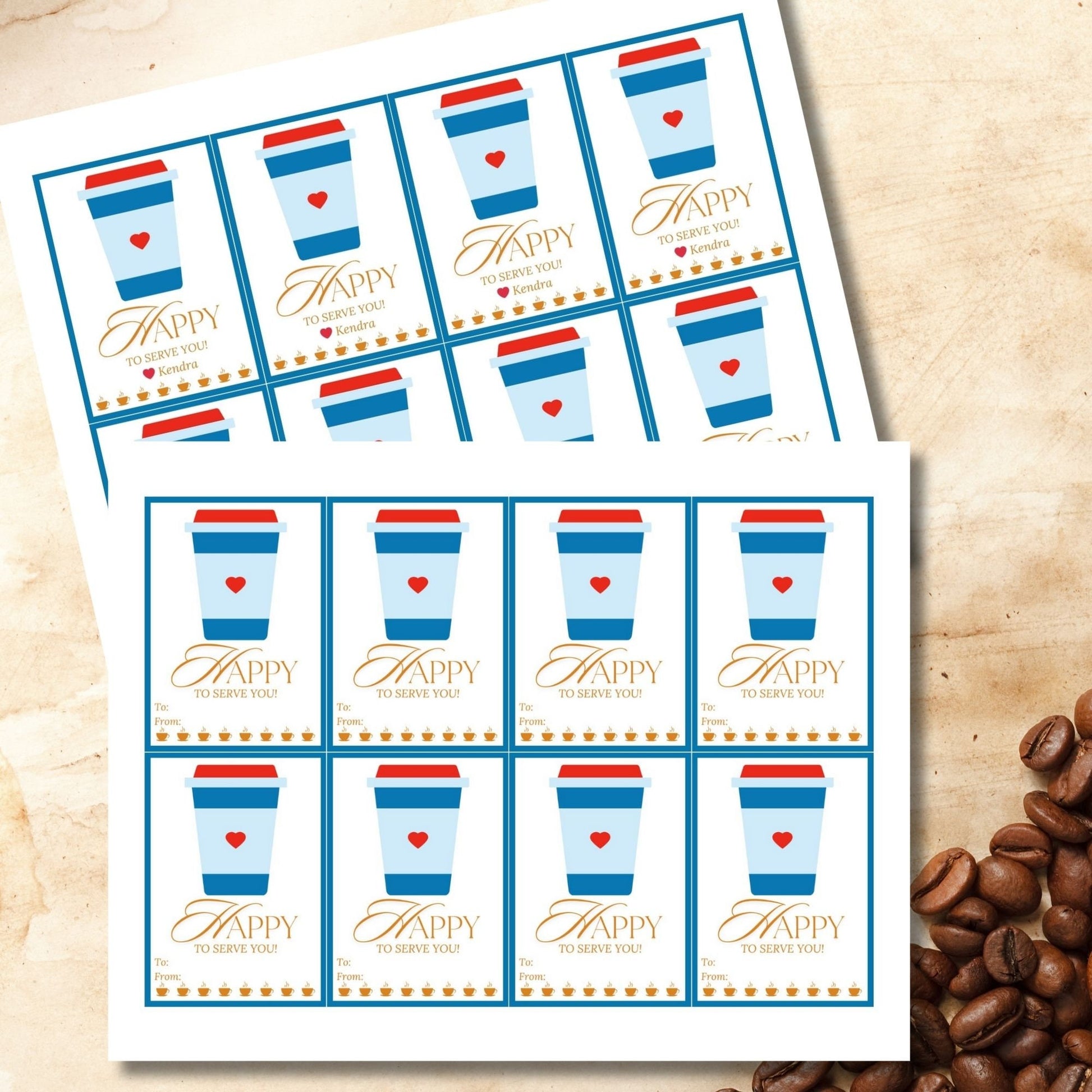 Appreciation Coffee Break Gift Tag | Happy to Serve You | Employee Client Customer Friend Coworker Thank You | Staff Office Team Recognition