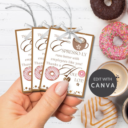 Employee Appreciation Coffee Donut Gift Tag | Espressoly | Thanks a Hole Lot | Staff Teacher Mom Thank You | Staff Office Team Recognition