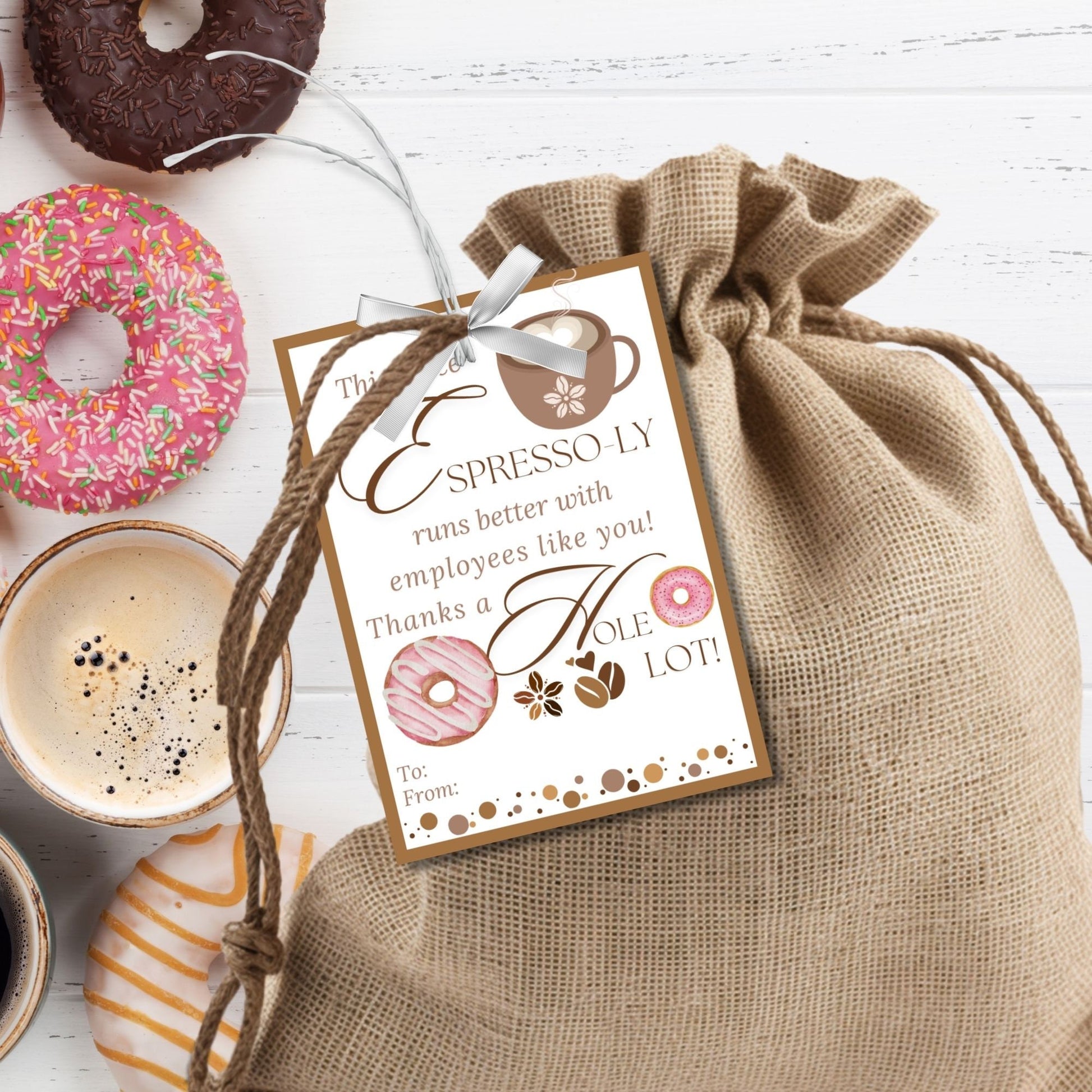 Employee Appreciation Coffee Donut Gift Tag | Espressoly | Thanks a Hole Lot | Staff Teacher Mom Thank You | Staff Office Team Recognition