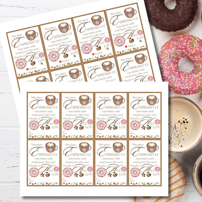 Employee Appreciation Coffee Donut Gift Tag | Espressoly | Thanks a Hole Lot | Staff Teacher Mom Thank You | Staff Office Team Recognition