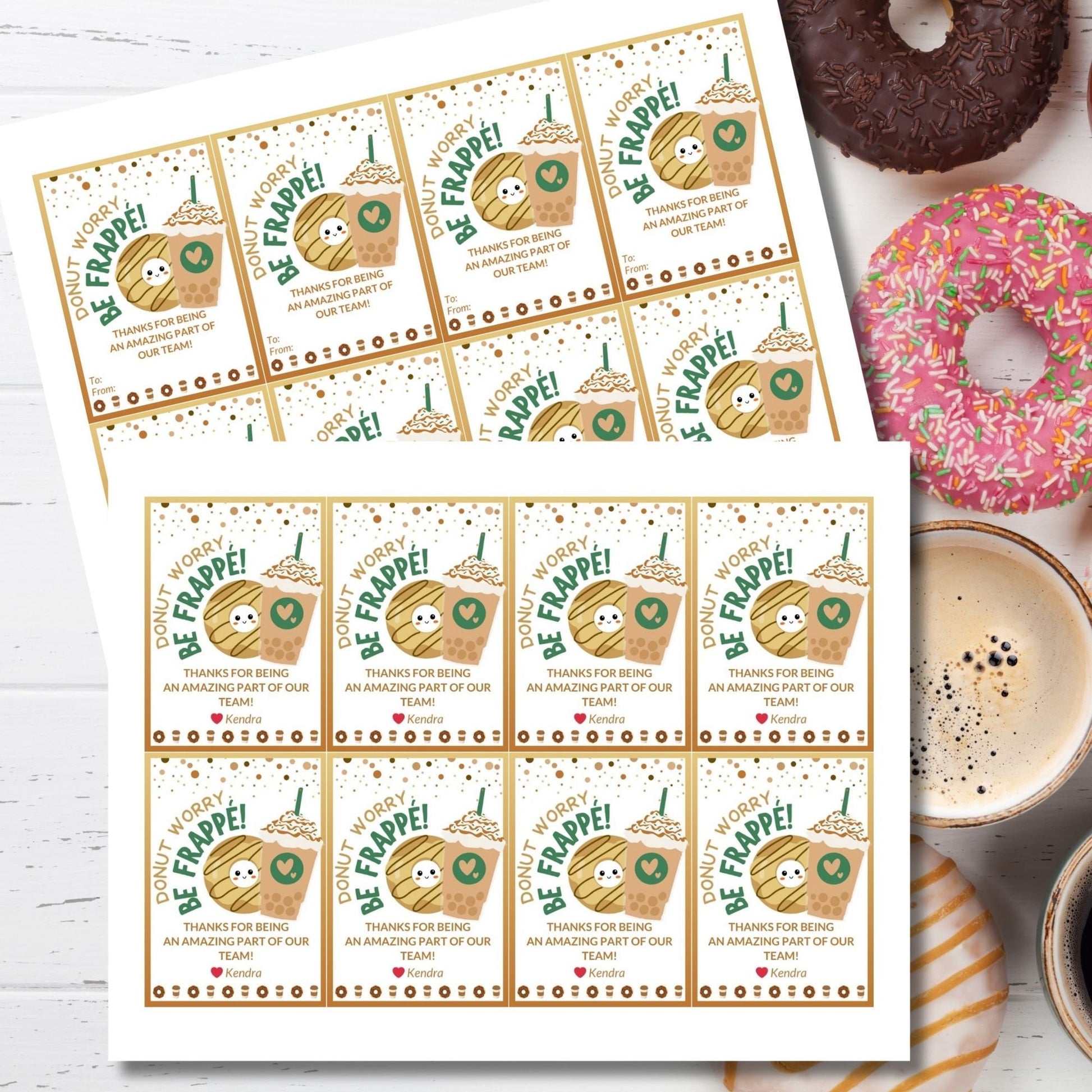 Coffee Donut Employee Appreciation Gift Tag | Donut Worry Be Frappe | Coworker Staff Teacher Office Team Mom Thank You Recognition