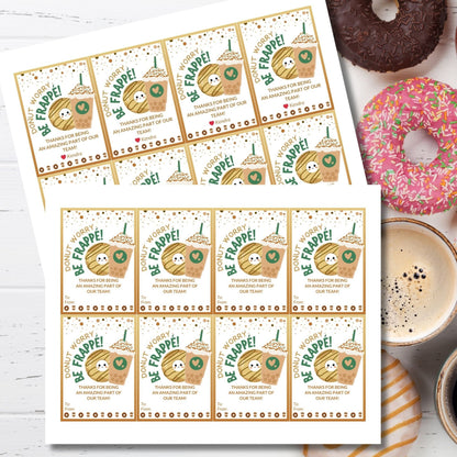 Coffee Donut Employee Appreciation Gift Tag | Donut Worry Be Frappe | Coworker Staff Teacher Office Team Mom Thank You Recognition