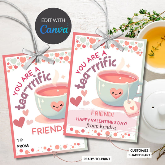 Tea Valentine Printable Card Tag | Kawaii Cute Romantic Gift | Tea Card | Cute Tea | Tea Valentine | Food Pun