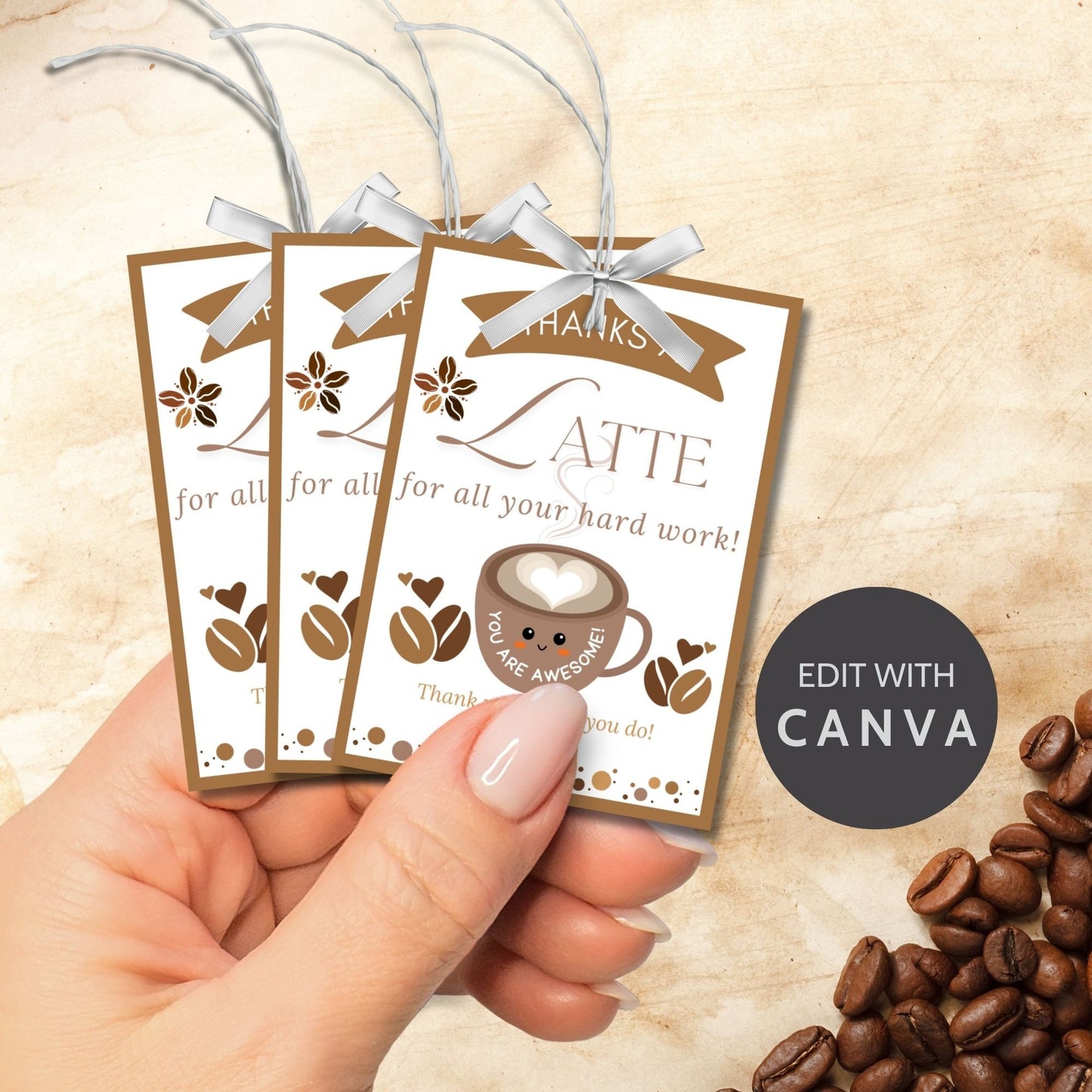 Coffee Appreciation Gift Tag | Thanks Latte For All Your Hard Work | Employee Teacher Bus Driver Friend Coworker Staff Office Recognition