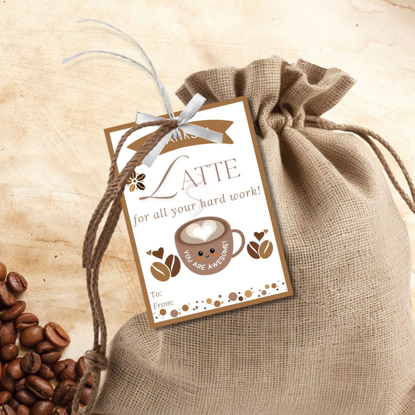 Coffee Appreciation Gift Tag | Thanks Latte For All Your Hard Work | Employee Teacher Bus Driver Friend Coworker Staff Office Recognition