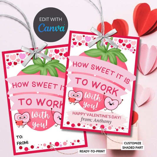 How Sweet It is To Work With You Valentine Gift Tag | Coworker Client Staff | Strawberry Dipped Thank You | Berry Valentine