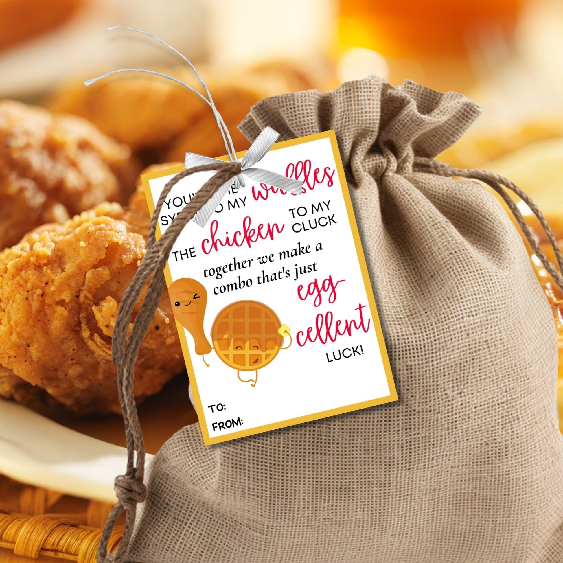 Food Pun Valentine Printable Valentine Tag | Kids Classroom Friends Funny Valentines | Waffle Lover | Chicken Waffles | Brunch Buddies