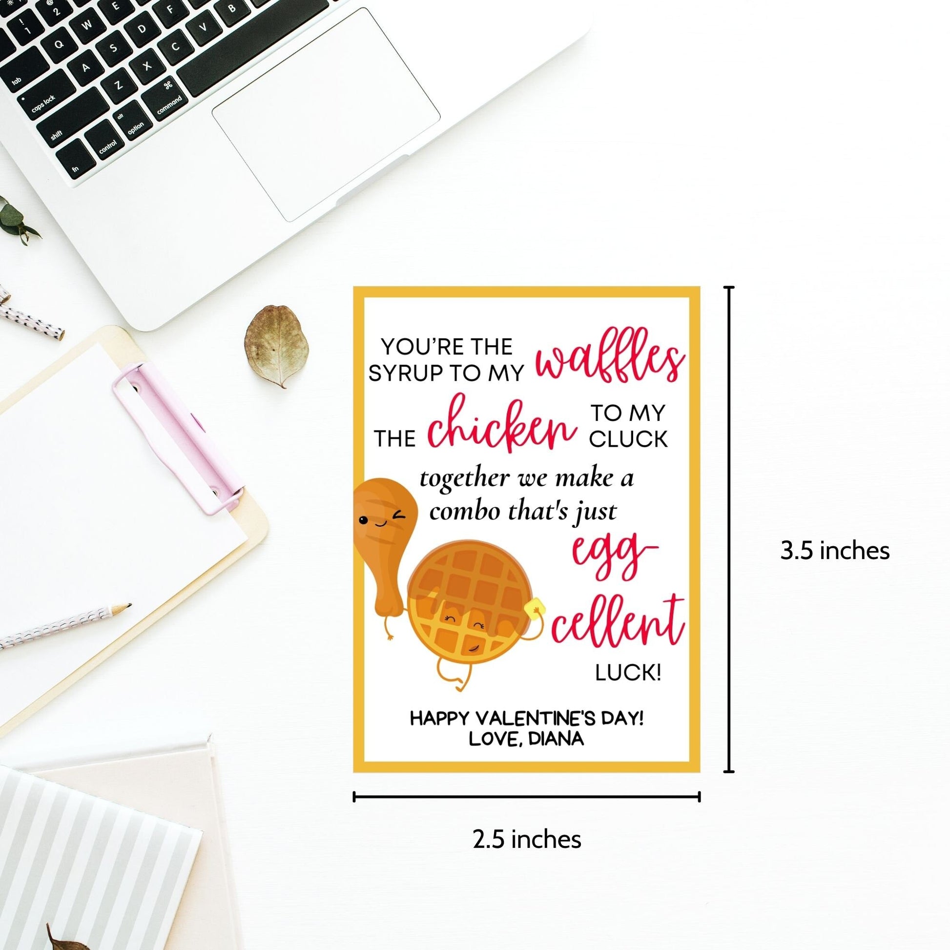 Food Pun Valentine Printable Valentine Tag | Kids Classroom Friends Funny Valentines | Waffle Lover | Chicken Waffles | Brunch Buddies