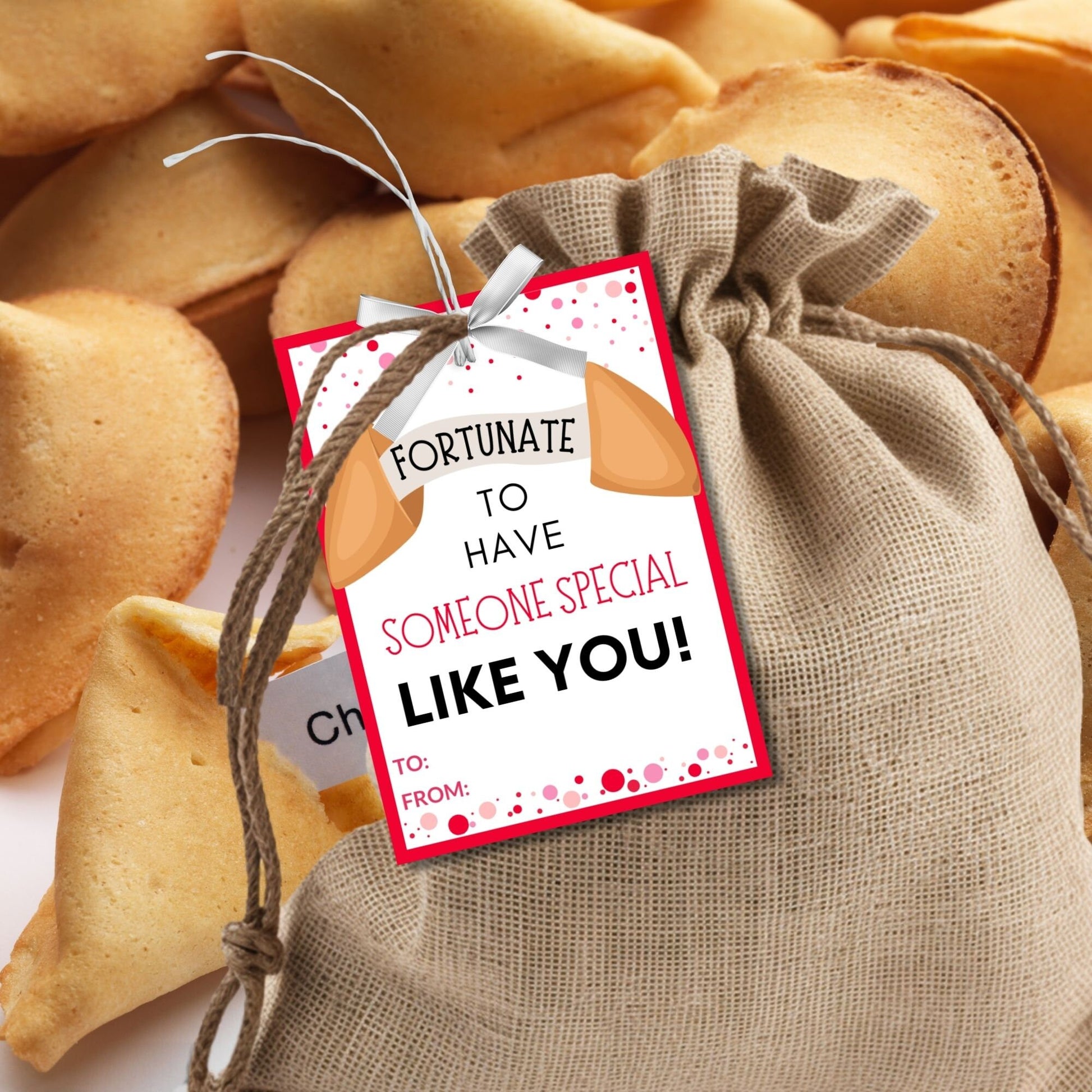 Fortune Cookie Valentines Printable Editable Gift Tag | Valentine Fortune Cookie Gift Tag | Kids Class Friend | Chinese Lunar New Year Treat