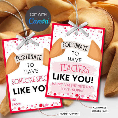 Fortune Cookie Valentines Printable Editable Gift Tag | Valentine Fortune Cookie Gift Tag | Kids Class Friend | Chinese Lunar New Year Treat