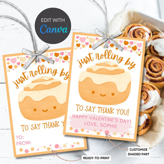 Cute Cinnamon Roll Thank You Tag - Editable Canva Template Personalized Gift Tags - Printable Appreciation Tags for Teachers, Staff, Friends