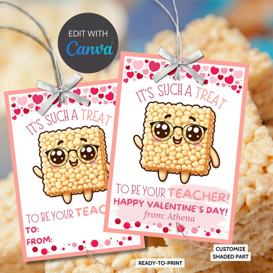 From Teacher To Students Rice Krispy Treat Printable Valentine | Rice Crispies | Teacher Educator Staff Friend Snack Bars | Editable Name