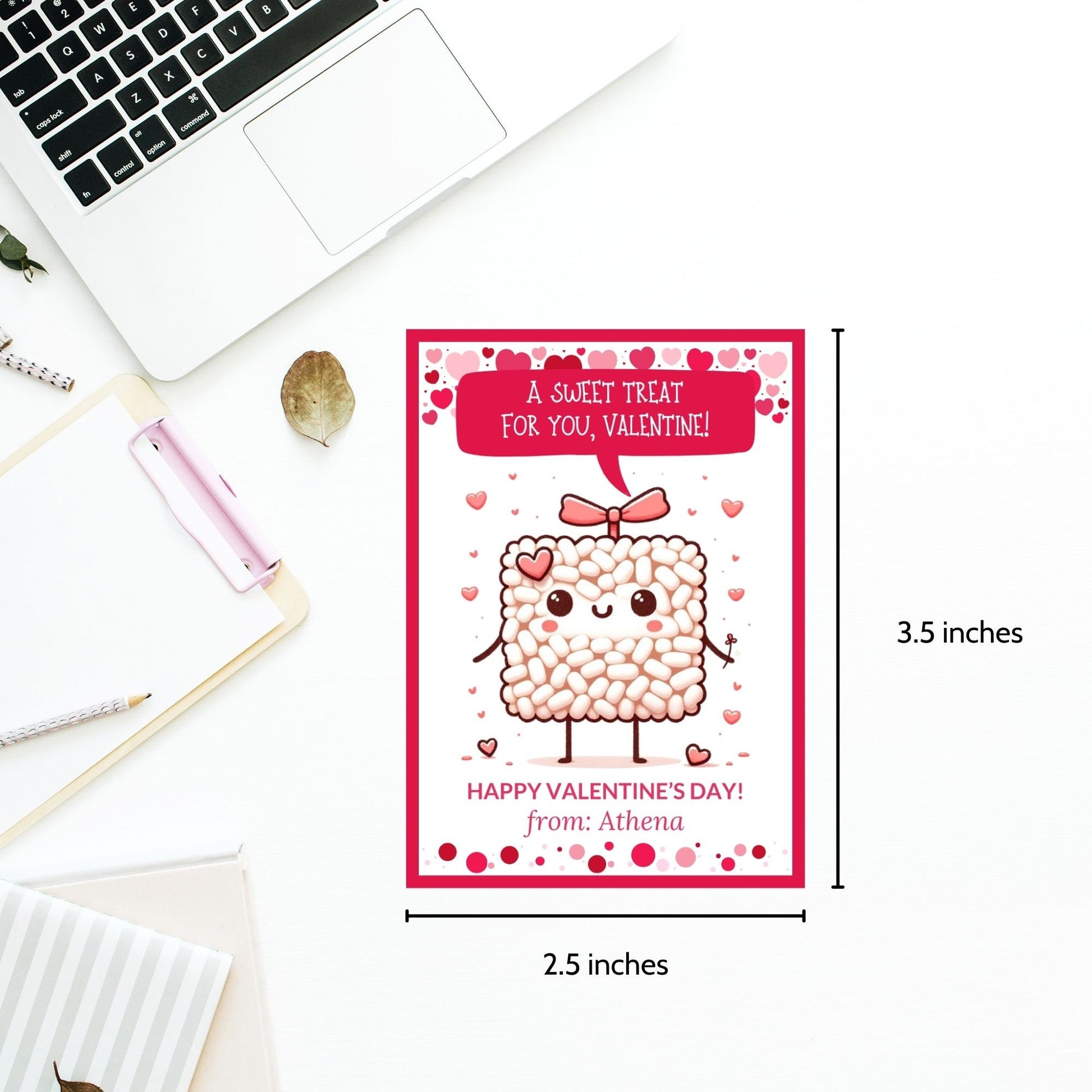 Rice Krispy Sweet Treat Printable Valentine Card Tag | Rice Crispies | Kids Classmate Classroom Friend Snack Bar Favor Tag | Editable Canva