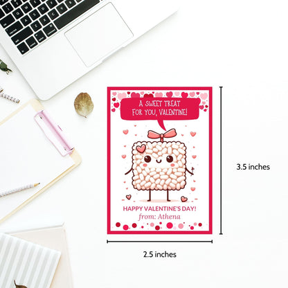 Rice Krispy Sweet Treat Printable Valentine Card Tag | Rice Crispies | Kids Classmate Classroom Friend Snack Bar Favor Tag | Editable Canva