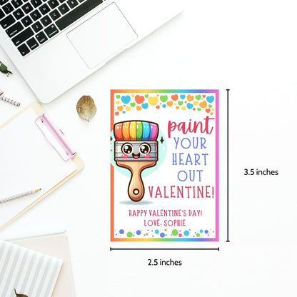 Paint Printable Valentine Tag | Instant Download | Valentine Art Tag | Toddler Kids Class Students Colorful Valentines | Valentines Day