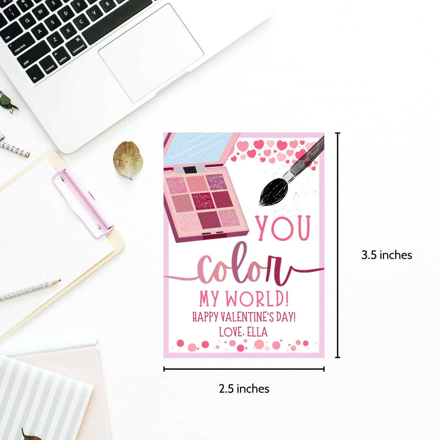 Makeup Eyeshadow Valentine Tag | You Color My World | Galentine Girlfriend Sister Friend Printable Editable Tag | Beauty | Color Palette