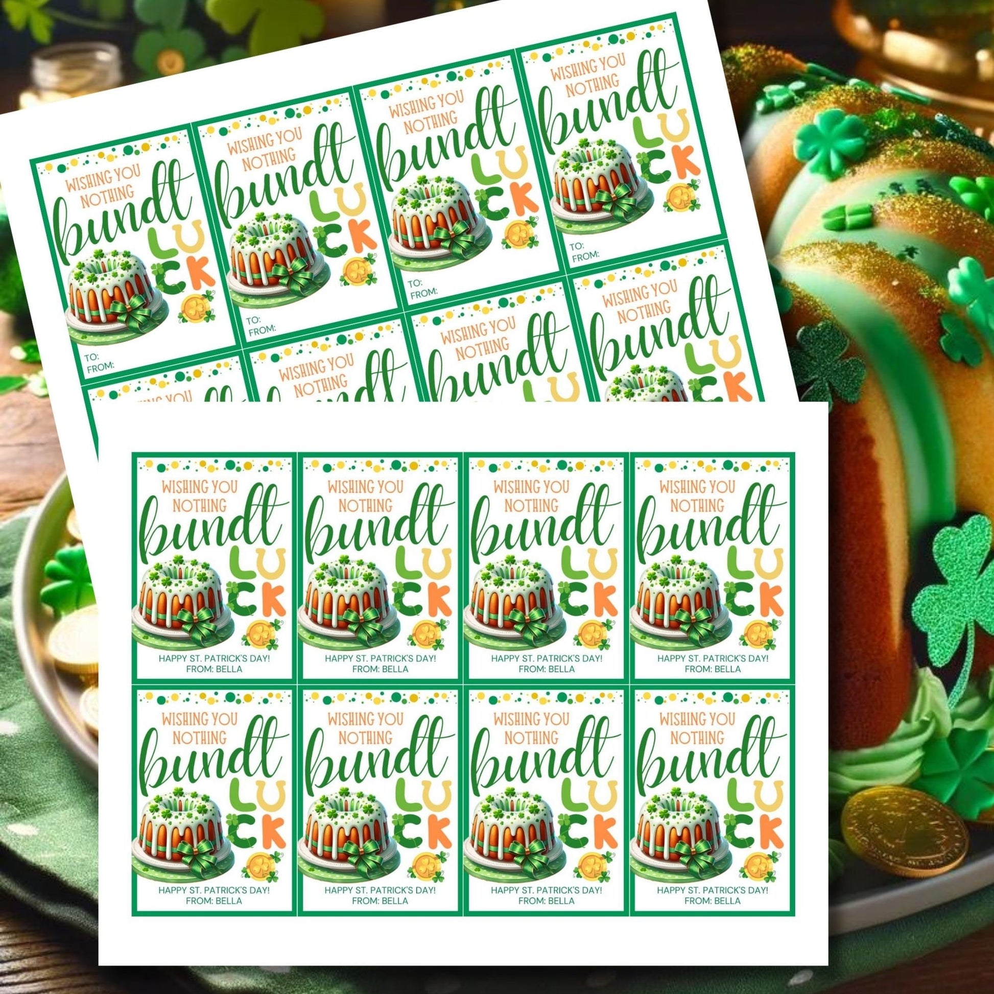 Bundt Cake St Patricks Day Gift Tag | St Paddys Day | Wishing You nothing Bundt Luck | Staff Coworker Friend Client Customer Lender Teacher