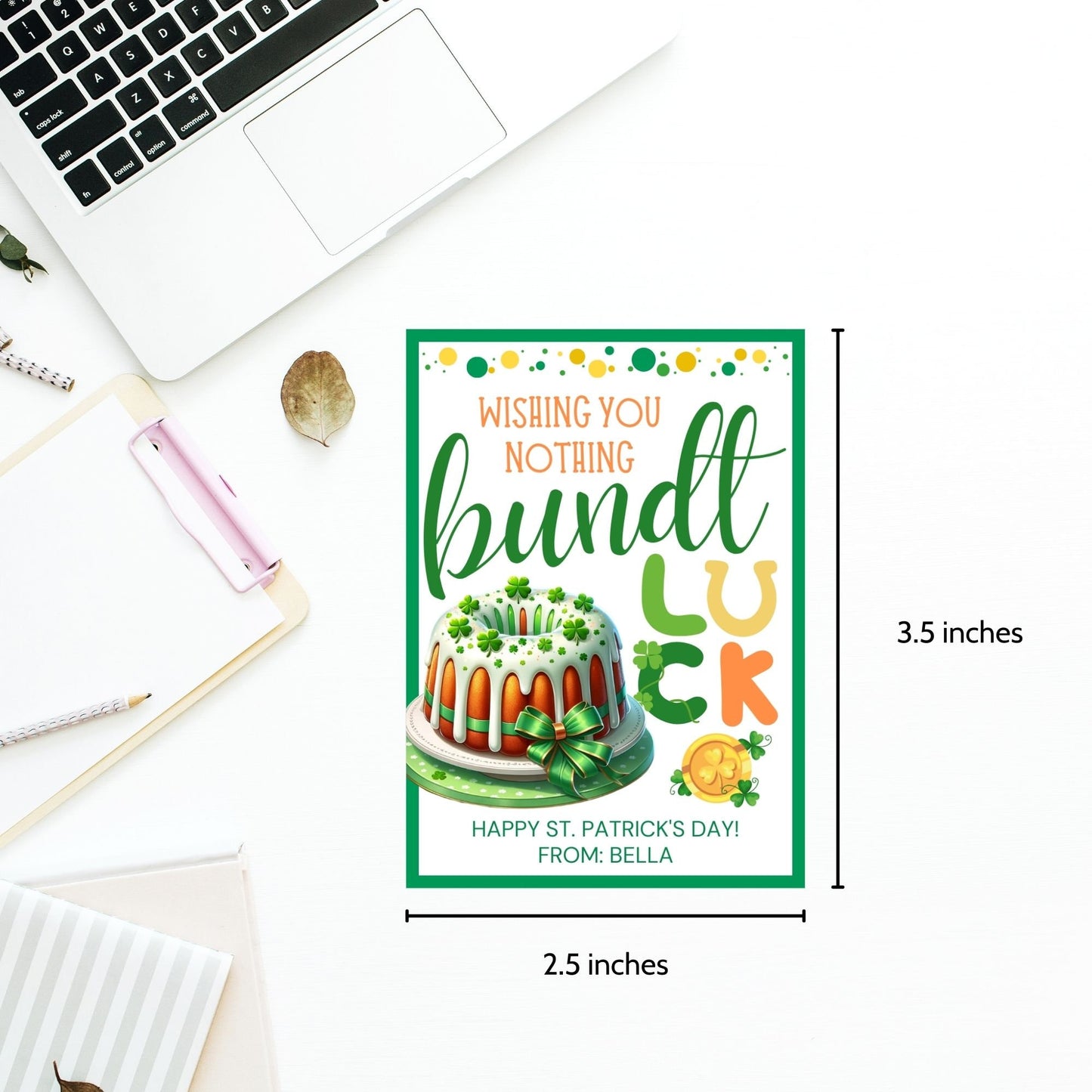 Bundt Cake St Patricks Day Gift Tag | St Paddys Day | Wishing You nothing Bundt Luck | Staff Coworker Friend Client Customer Lender Teacher